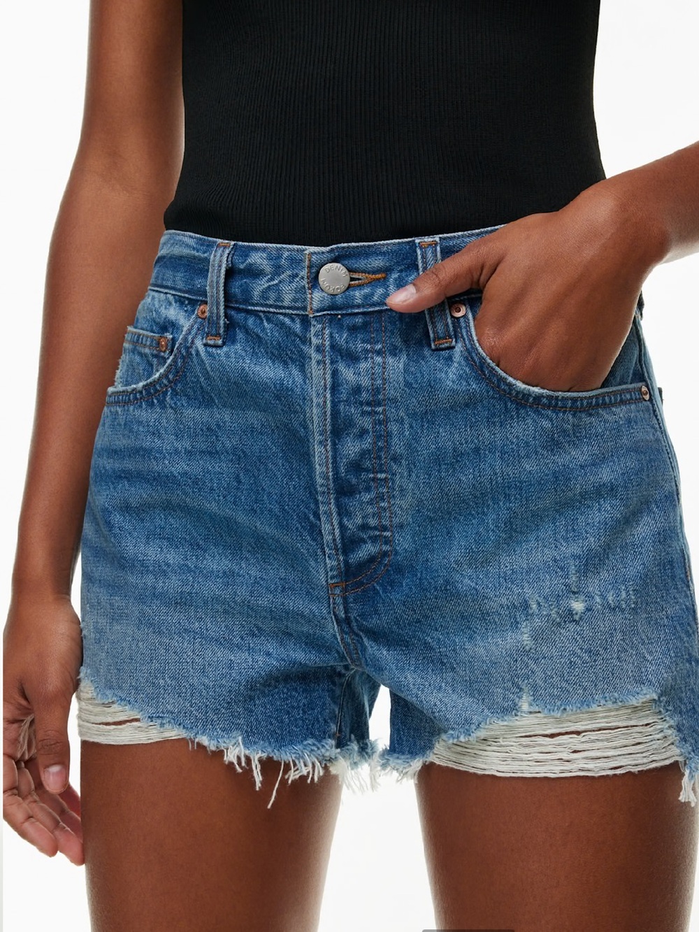 Aritzia Denim Forum Ex Boyfriend High Rise Button Fly Denim Jean Shorts Size 23